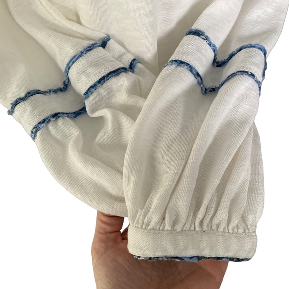 FREE PEOPLE White and Blue Sundance Kid Henley Top XSmall - Picture 9 of 15